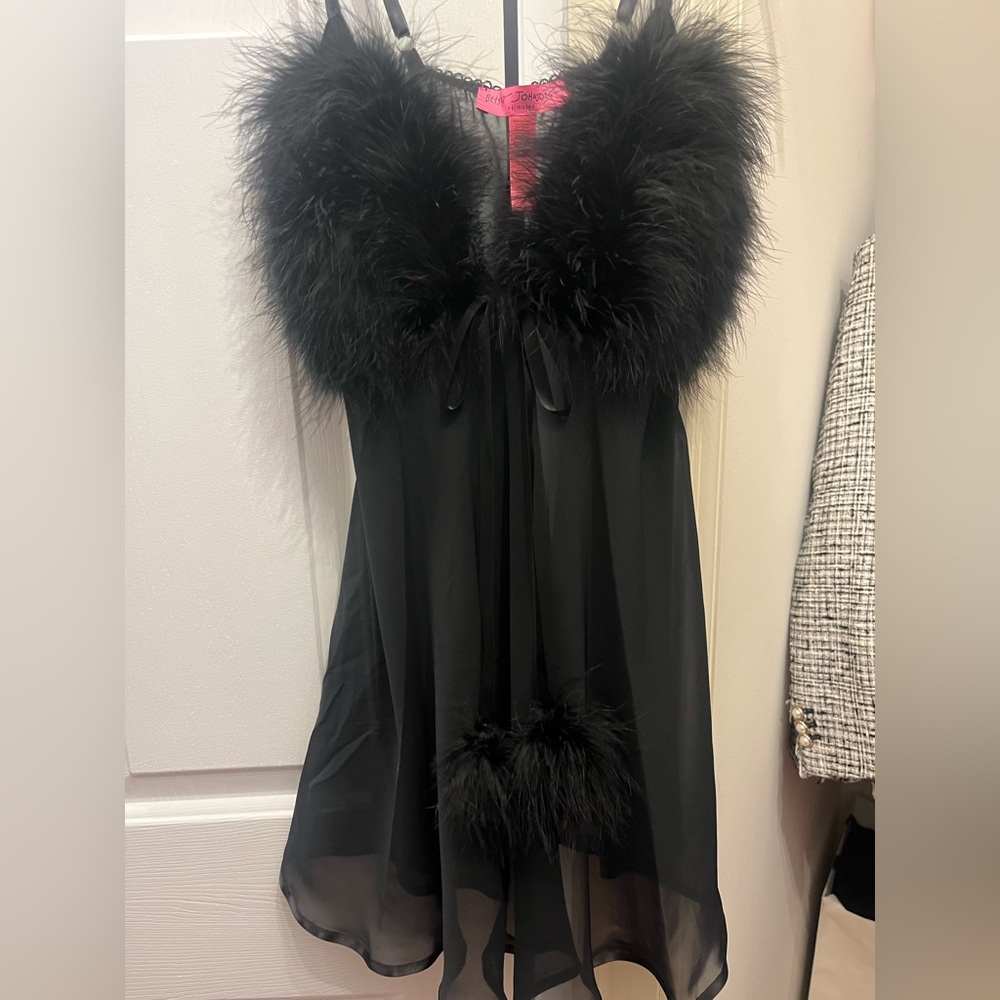 Betsey Johnson black fur lingerie